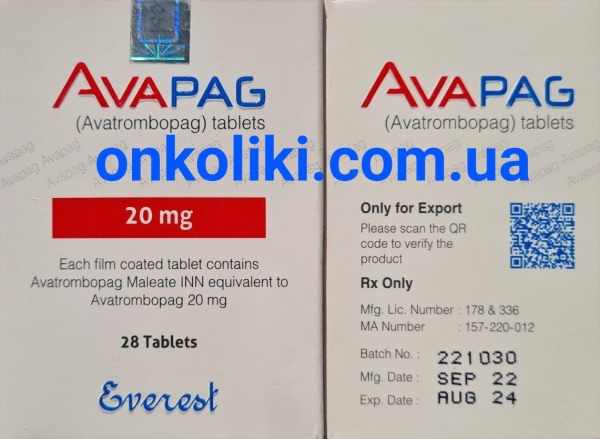 Doptelet, Avatrombopag 20 mg film-coated tablets, 28 tablets — generic