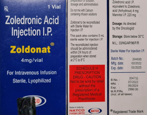 Zoldria (zoledronic acid) 4 mg/5 mL concentrate for solution for infusion (India)