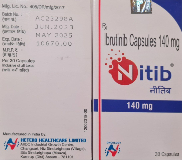 Imbruvica, Ibrutinib 140 mg capsules, 30 capsules — generic (Hetero, India)