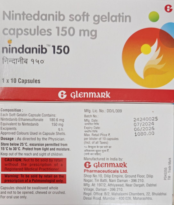  ОФЕВ, OFEV 150 MG 30 CAP.(Nintedanib,Нинтеданиб) Glenmark, Індія