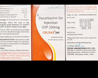 Image - Dacarbazine 200 mg powder for solution for injection (IV), 1 vial — generic (India)