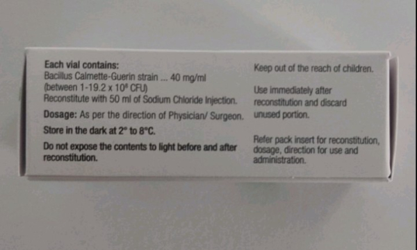 ონკო-BCG 40 მგ ფხვნილი და გამხსნელი ინტრავესიკალური სუსპენზიისთვის, ერთჯერადი დოზა (ინდოეთი)